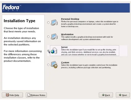 Figure 2: Fedora Core Installation - Choosing System Type 
