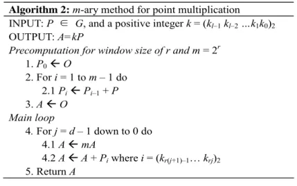 Figure 2: m-ary method for point multiplication  2.2.  Binary field arithmetic 