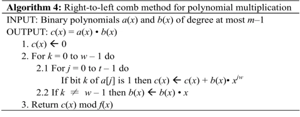 Figure 4: Right-to-left comb method for field multiplication 