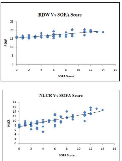 Figure 4. Correlation between RDW, NLCR and SOFA 