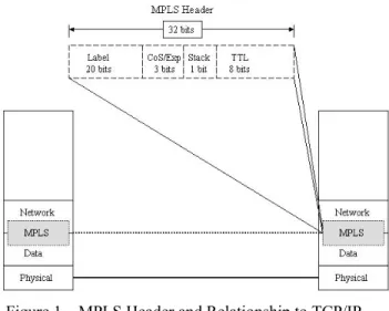Figure 1 – MPLS Header and Relationship to TCP/IP  Network Model 