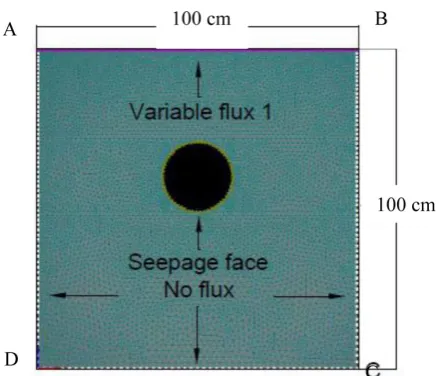 Figure 3. Scheme of the experimental plot displaying the position of TDR probes at each observation node and the vertical intersection 1, 2, 3, 4