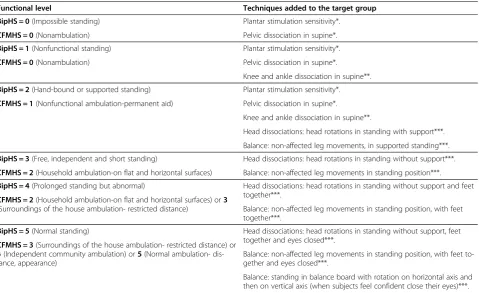 Table 1 Description of techniques added to the target group taking into account subjects’ functional level usingHospital of Sagunto Functional Scales