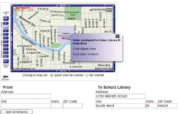 Figure 5. Interactive map and driving direction created by Mapquest API. 