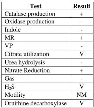 Table 2 : Biochemical Results of Isolates 