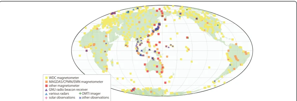 Figure 1 Locations of the observatories operated by the IUGONET institutes. These ground-based instruments are distributed all overthe world.