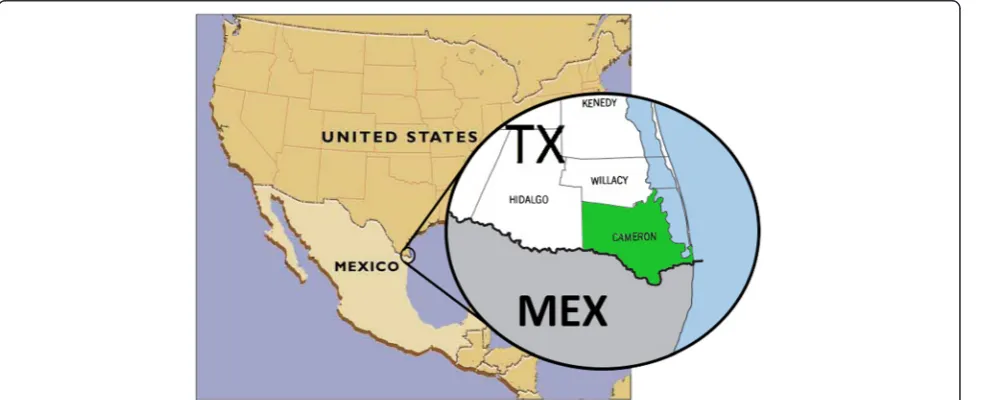 Figure 1 Location of Cameron County, Texas. MEX, Mexico; TX, Texas.