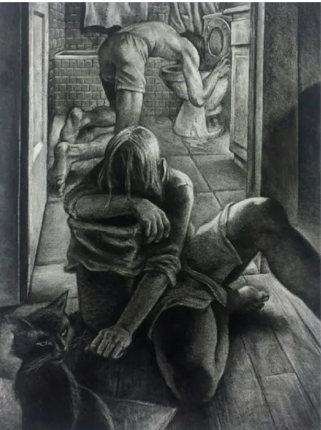 Figure 5  Sickness. 2015. Charcoal on paper, 24in x 36in. 