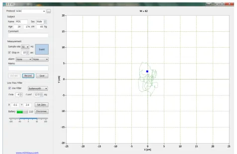 Figure 1 Balancia software user interface. A user can connect the WBB and Balancia software in a laptop equipped with Bluetooth for signalacquisition and analysis