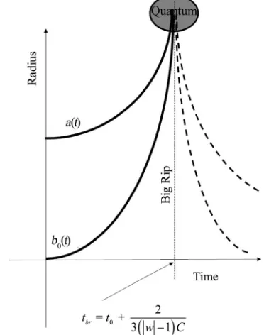 Figure 3. Evolution of the radius of an asymptotically anti-de Sitter wormhole throat, phantom energy