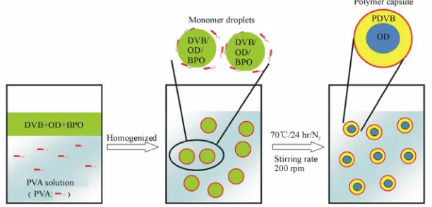 Figure 1. Schematic of the preparation process of PDVB/OD capsules with a suspension polymerization.