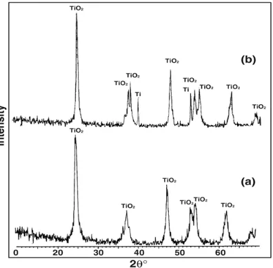 Fig. 9. XRD patterns of (a) TiO2 and (b) TS composite coatings