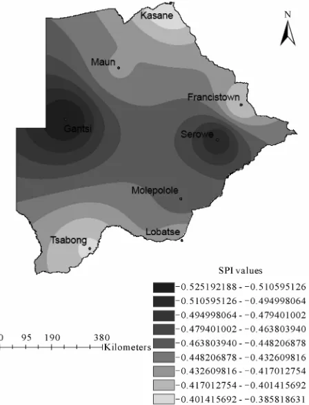 Figure 1. 3 months mild drought spatial occurrence.  
