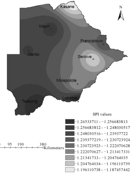 Figure 7. 9 months moderate drought spatial occurrence.  