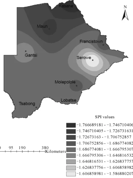 Figure 9. 3 months severe drought spatial occurrence.  