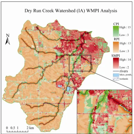 Figure 4. WebWMPI analysis result for Dry Run Creek Watershed (Cedar Falls, IA, USA). 