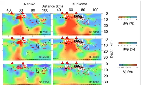 Figure 8 Distribution of S-wave reflectors within the seismic velocity structure (dVp, dVs, and Vp/Vs) obtained in this study