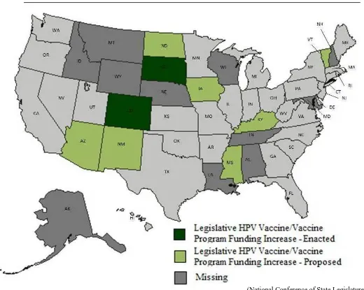 Figure 3. Proposed and Enacted HPV Vaccine or General Vaccine Program Funding by State 