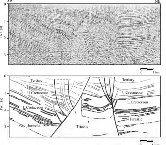 Figure 3. Seismic profile (location on Figure 1) inside Bouzid basin shows the variety of structural styles