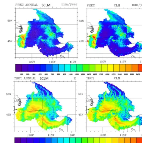 Figure 2. Comparison of precipitation and air temperature repre-sentation in the two modeling frameworks.