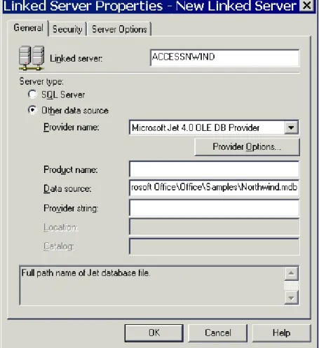 Figure 5. Creating a linked server to the Northwind database. 
