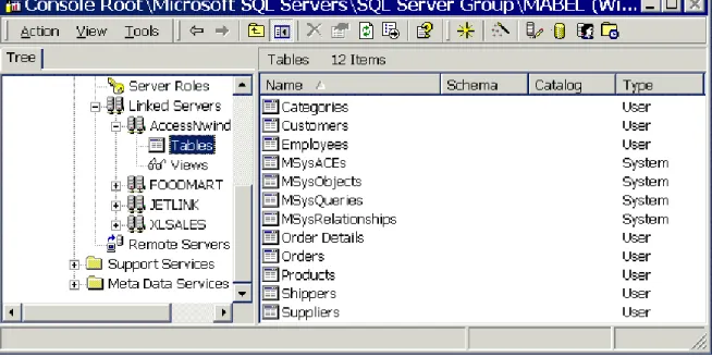 Figure 7. Getting a list of tables in the linked server. 