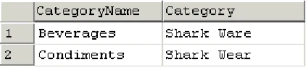 Figure 9. The result set from the heterogeneous join between the Access  Northwind and the SQL Server Shark categories tables