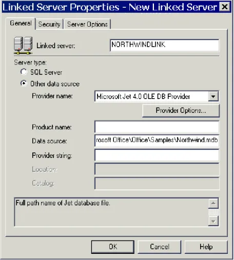 Figure 12. Setting up the NorthwindLink linked server. 