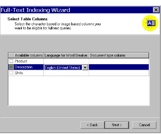 Figure 1. Select the columns and language. 