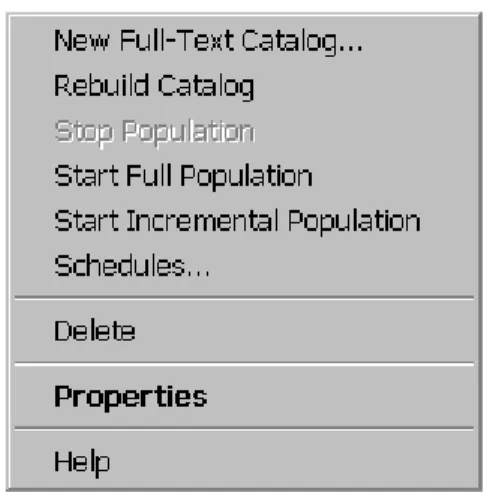 Figure 5. The menu items for working with full-text catalogs in the Enterprise  Manager