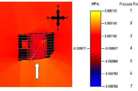 Figure 3 shows the wind direction taken from south (180°) attack angle with a wind velocity of 97.22m/s (350kph) applied at the urban subdivision