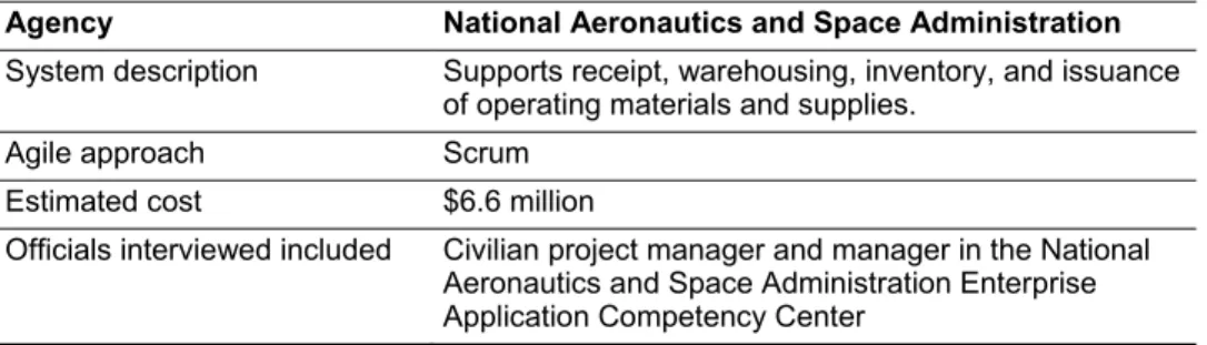 Table 3: Profile of National Aeronautics and Space Administration Enterprise  Applications Competency Center Materials Management Initiative 