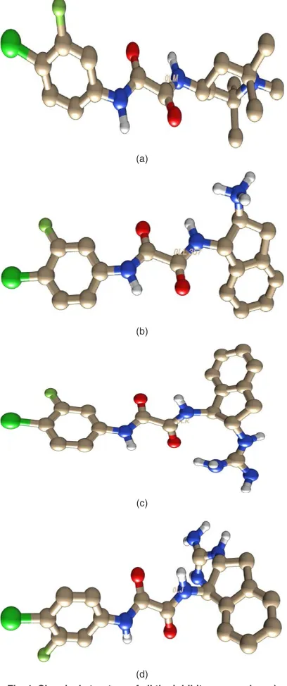 Fig. 1. Chemical structure of all the inhibitors named as a) 0LM, b)  0LL,  c) 0LK, d) 0LJ respectively from top to bottom