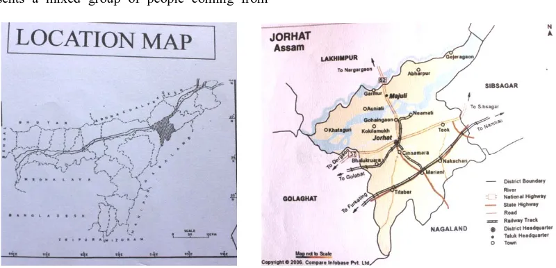 Fig. 1(A) :The Study Area – Jorhat District                       Fig 1 B):   Jorhat District Map 