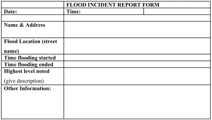 Table 6.2 Sample Flood Incident Report Form