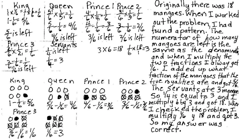 Figure 2. Liza’s work on The Mangoes Problem. 