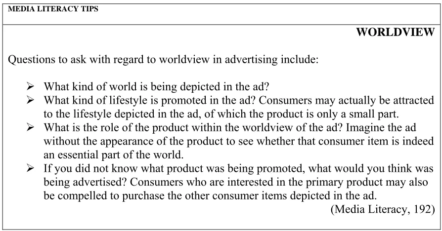 Table 1: Silverblatt’s “Worldview” Media Literacy Tips 