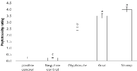 Figure 1.Phytotoxicity of herbicides tested (glyphosate, goal and stomp) on dodder  