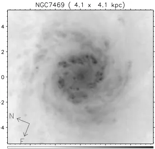 Figure 3.5: Structure Maps of Seyfert 1s: NGC 7469 hosting a multi-armnuclear spiral with a starburst ring (Category: FL + NR).