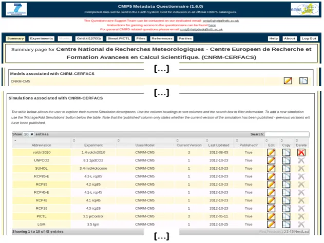Fig. 5. Tree diagram showing attributes used to describe an ensemble simulation. Reproduced here is what the CERFACS group ﬁlled in(blue text with a red pencil icon) or what it selected (blue text with a green tick mark icon) through the CMIP5 Questionnair
