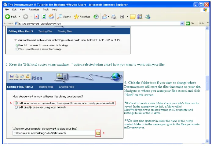 Figure 2.6.B.  Goal-based intermediate instructions for saving local files in Dreamweaver