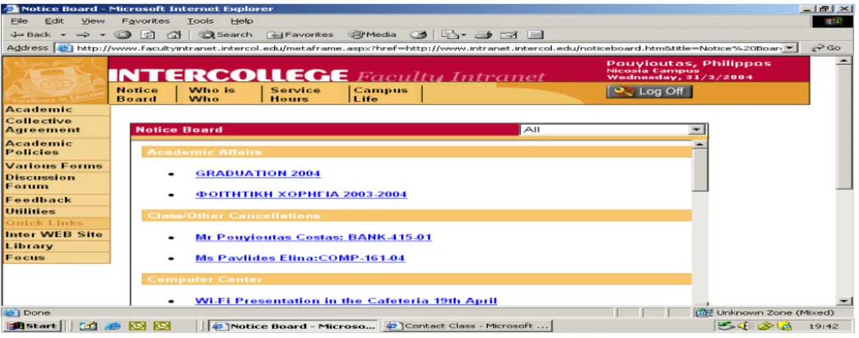 Figure 2. The Faculty Intranet Interface 