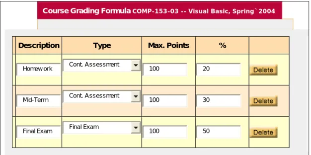 Figure 6. The Course Grading Formula Module of the Faculty Intranet 
