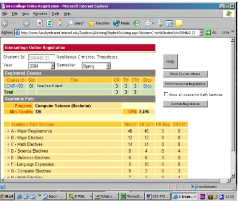 Figure 11. The On-Line Registration Module of the Student Intranet 
