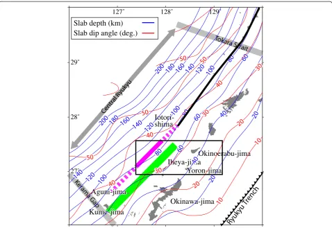 Figure 4 Slab geometries beneath the Central Ryukyu Arc derived from Slab1.0 (Hayes et al