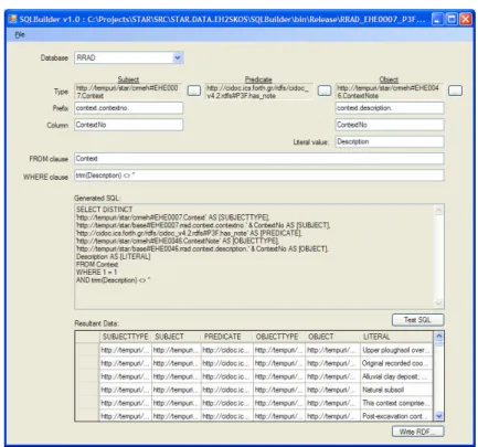 Fig. 2. The data mapping and extraction utility. A query has been built and tabular data has  been extracted from the selected database and displayed