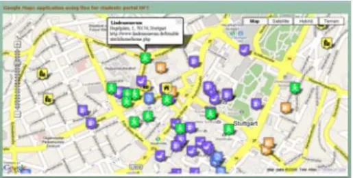 Figure 5: Google Map displaying different places of interest in custom icons 