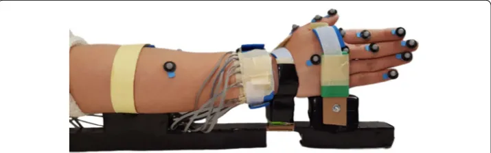 Fig. 2 Participant’s hand placement in the brace to eliminate undesirable movement