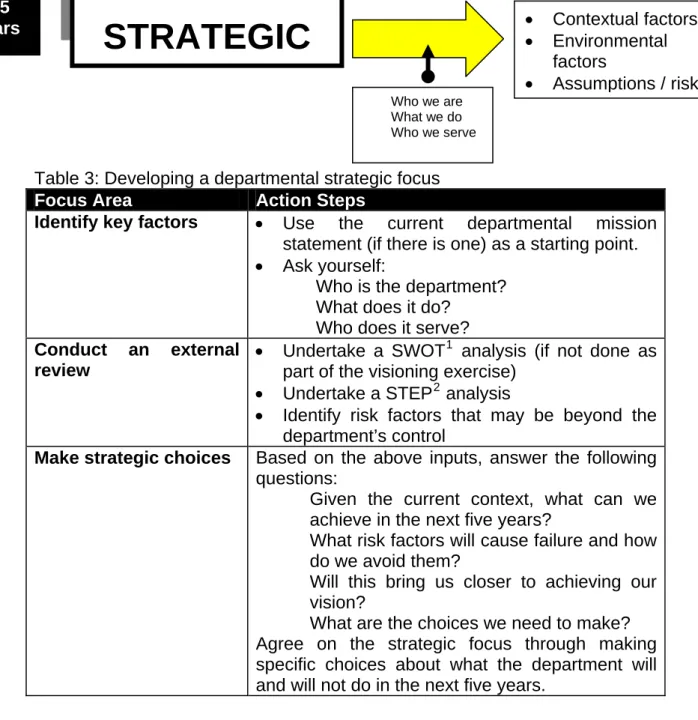 Table 3: Developing a departmental strategic focus  Focus Area  Action Steps 