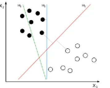 Fig 4. H2 provides the maximum margin hyperplane between two  classes 